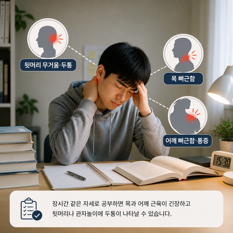 두통과 목·어깨 통증을 느끼는 수험생