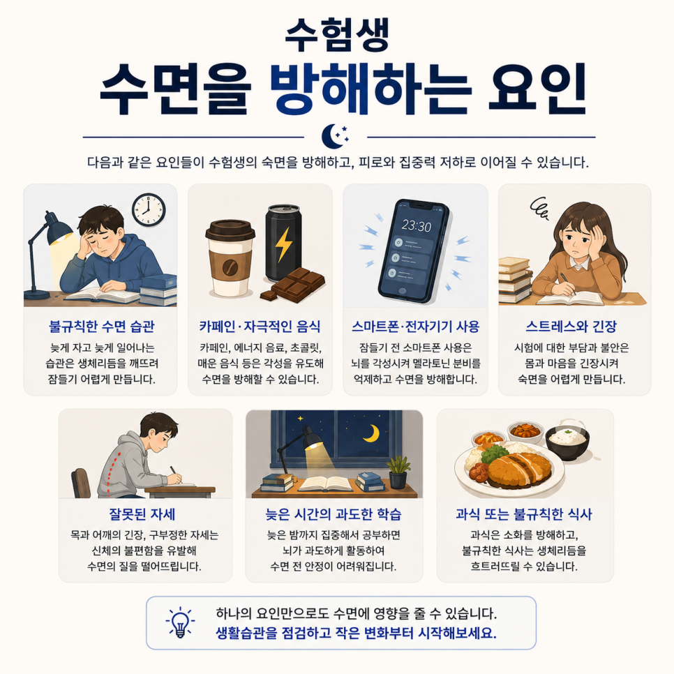 수험생 수면을 방해할 수 있는 생활 요인
